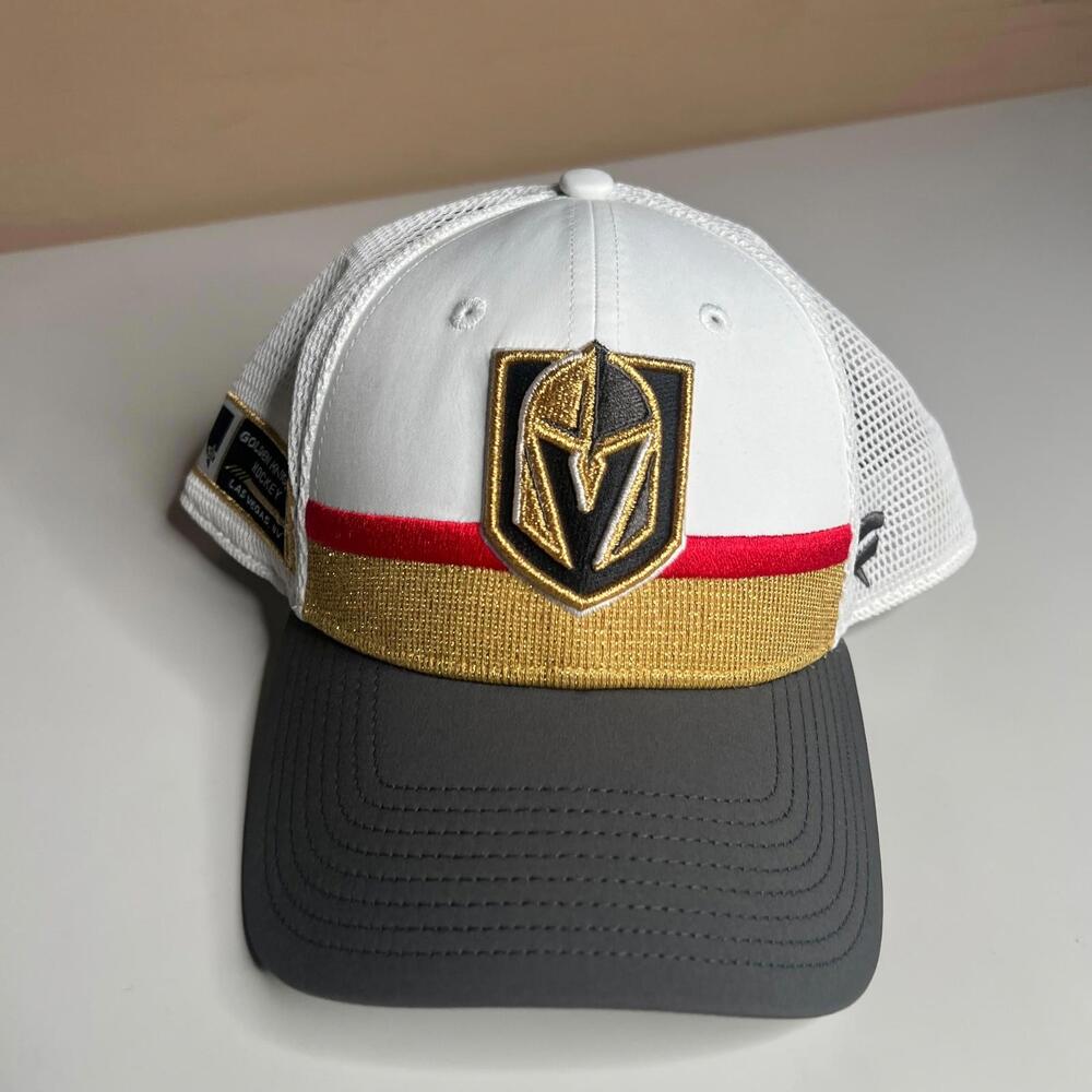 Vegas Golden Knights Fanatics Pro Trucker Hat White Gold‎ Mesh Adjustable